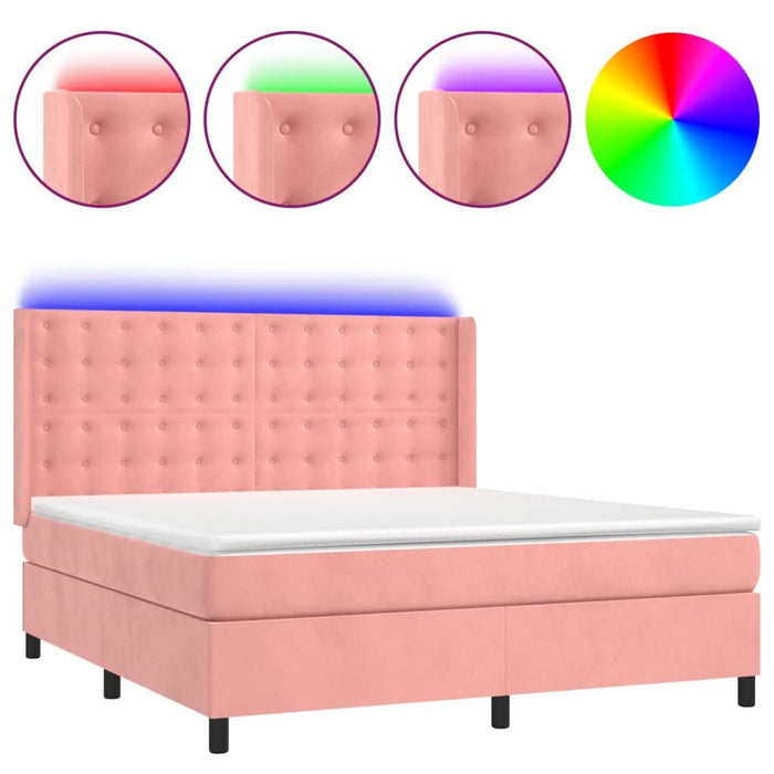 Pat continental cu saltea & LED, roz, 120x200 cm, catifea - WALTI WALTI