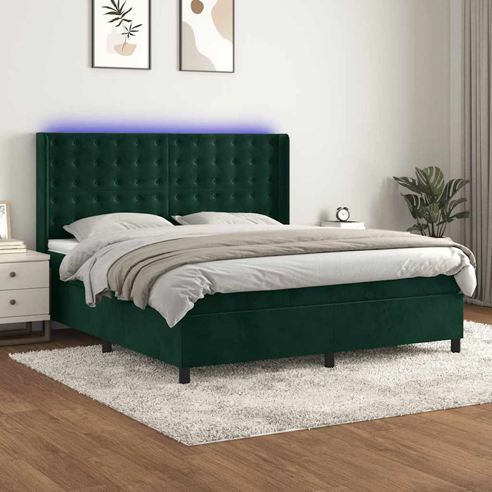 Pat cu arcuri, saltea și LED, verde închis, 180x200 cm, catifea - WALTI WALTI