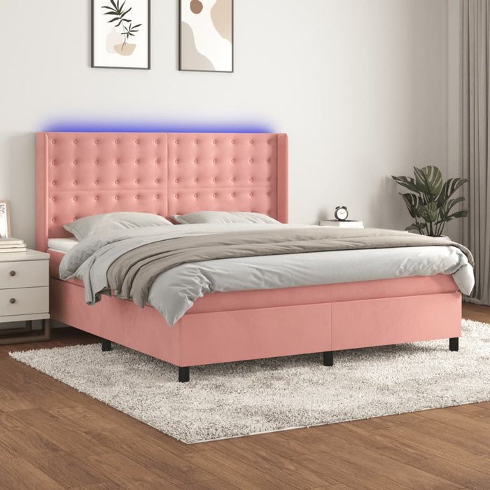 Pat cu arcuri, saltea & LED, roz, 180x200 cm, catifea - WALTI WALTI