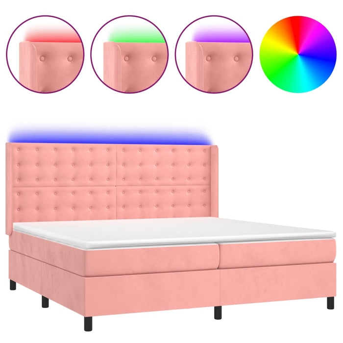 Pat continental cu saltea & LED, roz, 200x200 cm, catifea - WALTI WALTI