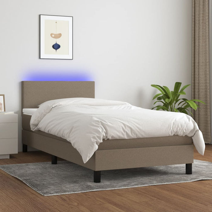 Pat cu arcuri, saltea și LED, gri taupe, 90x190 cm, textil - WALTI WALTI