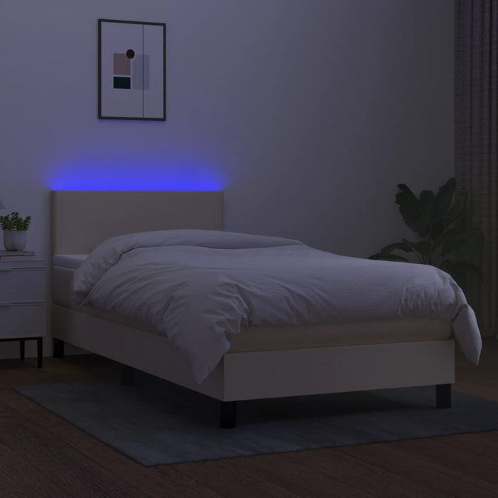 Pat cu arcuri, saltea și LED, crem, 90x190 cm, textil - WALTI WALTI