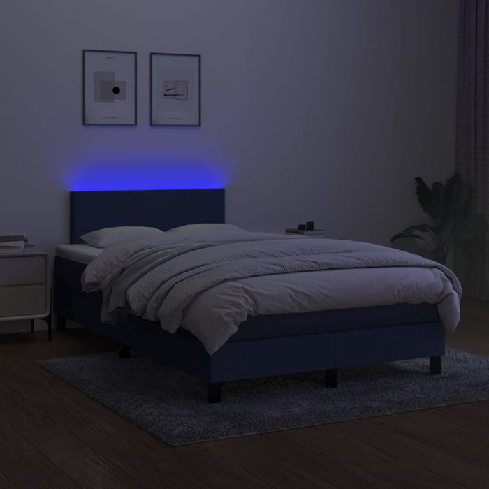 Pat cu arcuri, saltea și LED, albastru, 120x200 cm, textil - WALTI WALTI