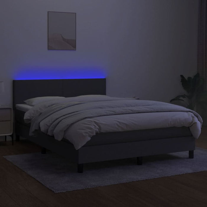 Pat cu arcuri, saltea și LED, gri închis, 140x190 cm, textil - WALTI WALTI