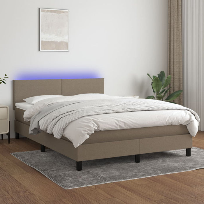Pat cu arcuri, saltea și LED, gri taupe, 140x190 cm, textil - WALTI WALTI