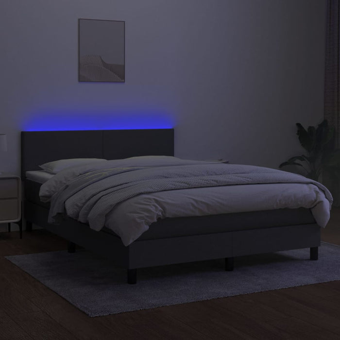 Pat cu arcuri, saltea și LED, gri închis, 140x200 cm, textil - WALTI WALTI