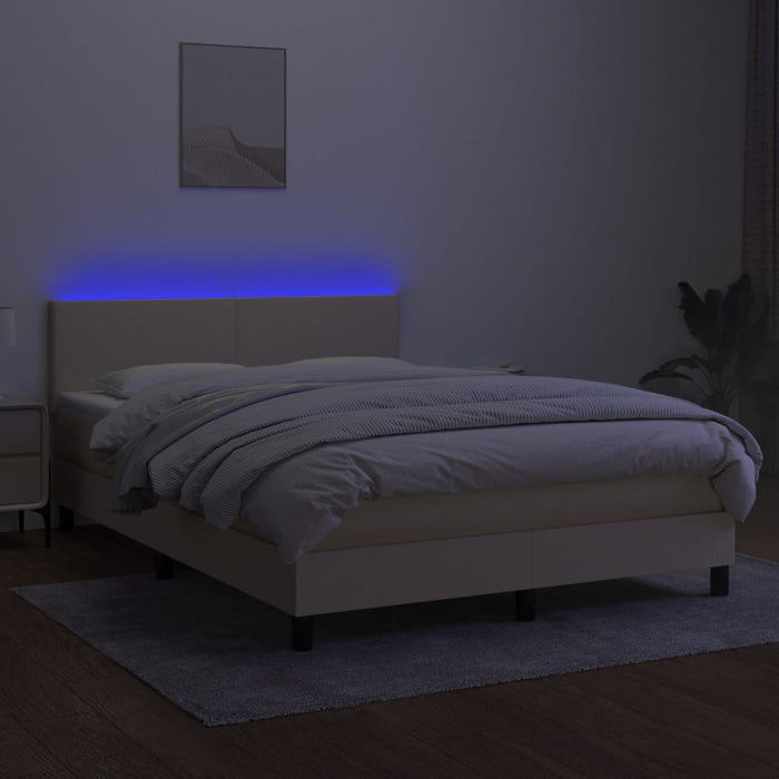 Pat cu arcuri, saltea și LED, crem, 140x200 cm, textil - WALTI WALTI