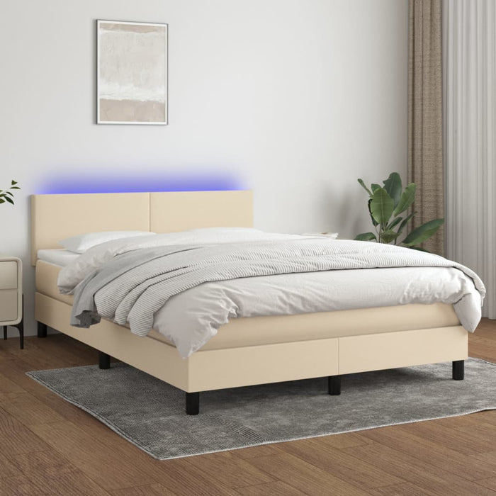Pat cu arcuri, saltea și LED, crem, 140x200 cm, textil - WALTI WALTI