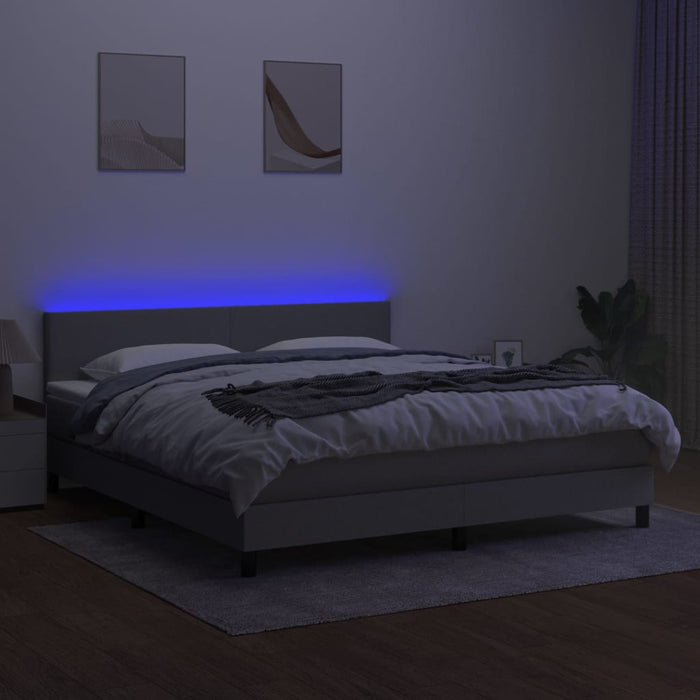 Pat cu arcuri, saltea și LED, gri deschis, 160x200 cm, textil WALTI