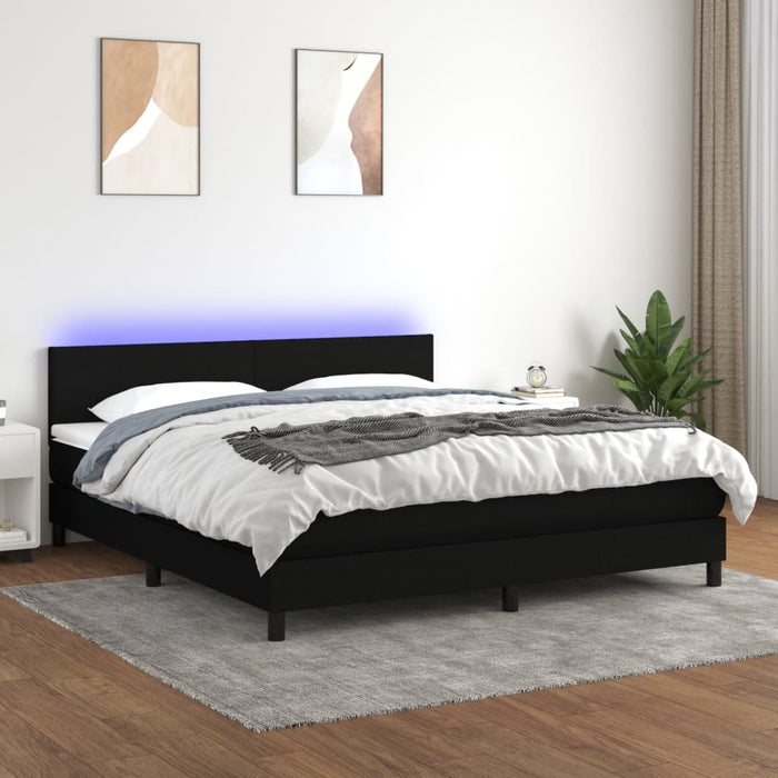 Pat cu arcuri, saltea și LED, negru, 160x200 cm, textil - WALTI WALTI