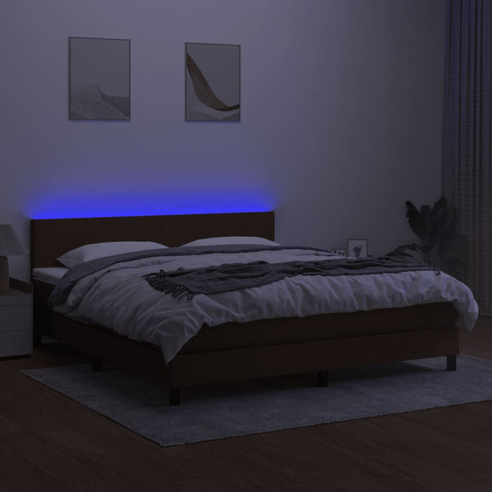 Pat cu arcuri, saltea și LED, maro închis, 160x200 cm, textil WALTI