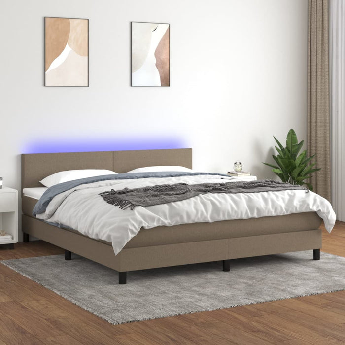 Pat cu arcuri, saltea și LED, gri taupe, 160x200 cm, textil - WALTI WALTI