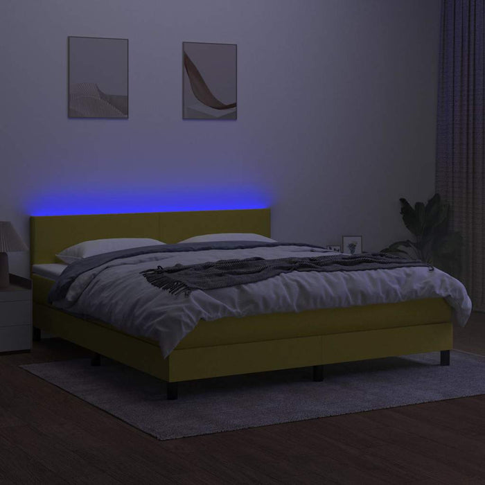 Pat cu arcuri, saltea și LED, verde, 160x200 cm, textil WALTI