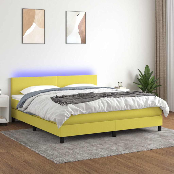Pat cu arcuri, saltea și LED, verde, 160x200 cm, textil WALTI
