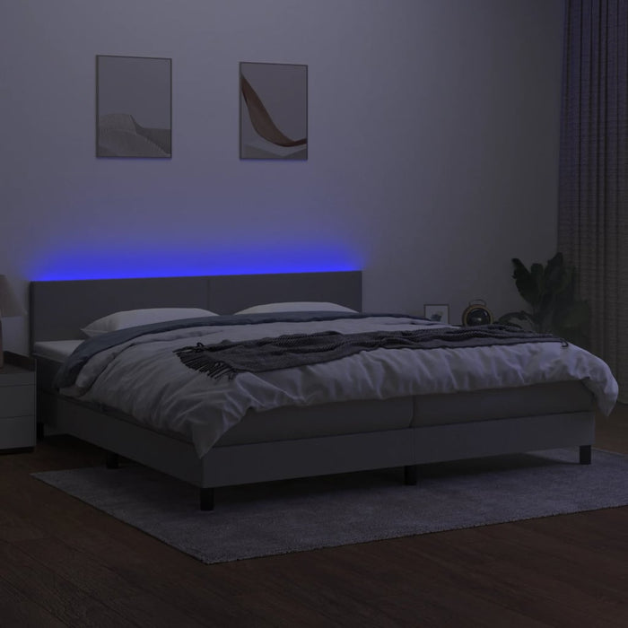 Pat cu arcuri, saltea și LED, gri deschis, 200x200 cm, textil - WALTI WALTI