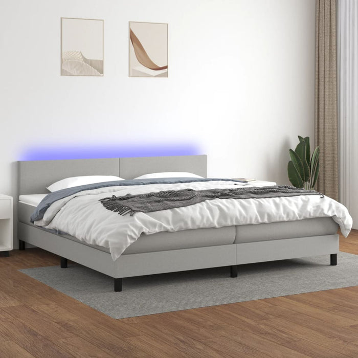 Pat cu arcuri, saltea și LED, gri deschis, 200x200 cm, textil - WALTI WALTI