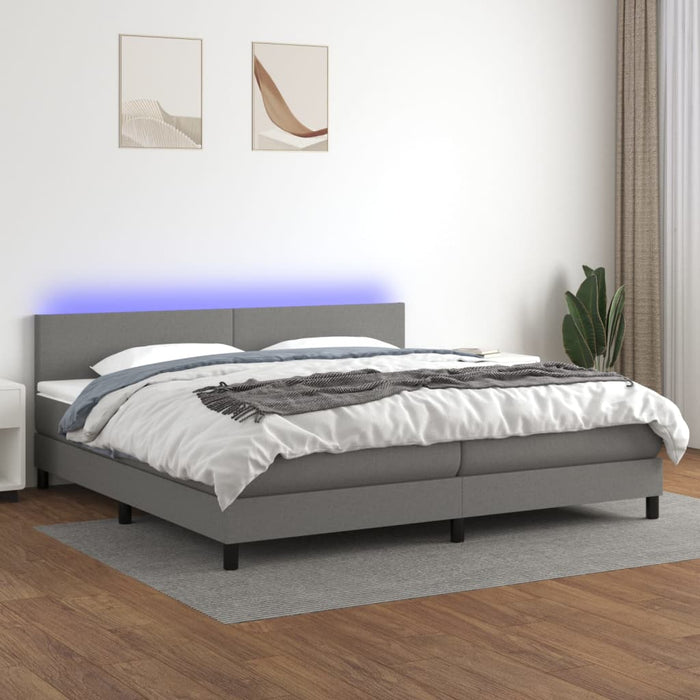 Pat cu arcuri, saltea și LED, gri închis, 200x200 cm, textil - WALTI WALTI