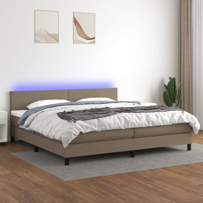 Pat cu arcuri, saltea și LED, gri taupe, 200x200 cm, textil WALTI