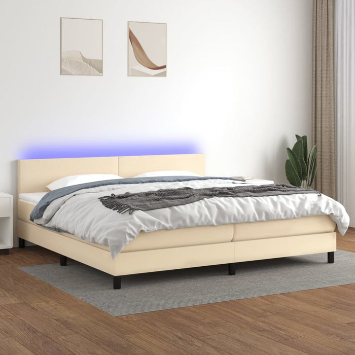 Pat cu arcuri, saltea și LED, crem, 200x200 cm, textil - WALTI WALTI