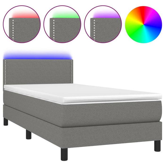 Pat cu arcuri, saltea și LED, gri închis, 100x200 cm, textil - WALTI WALTI