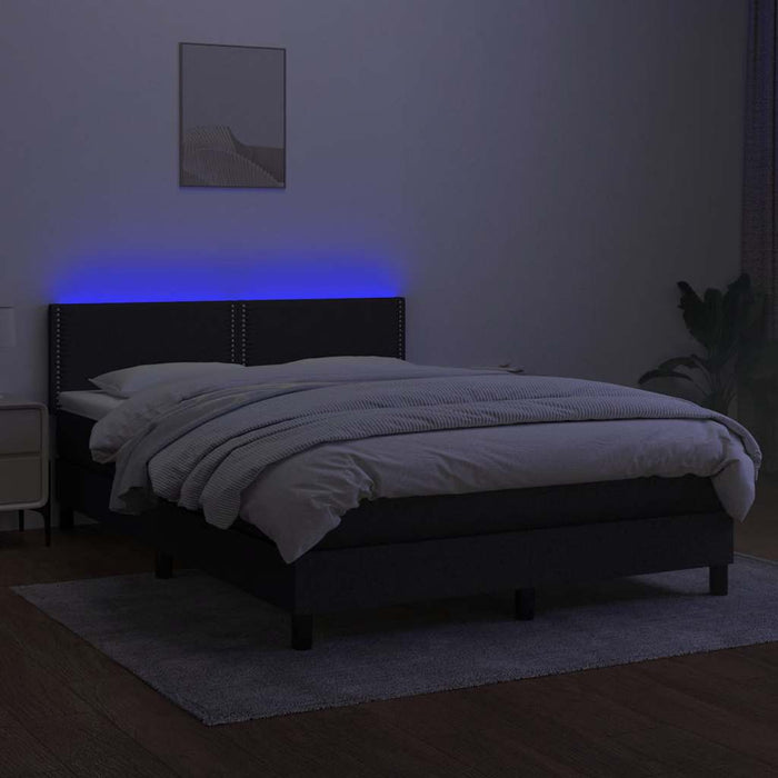 Pat cu arcuri, saltea și LED, negru, 140x190 cm, textil - WALTI WALTI