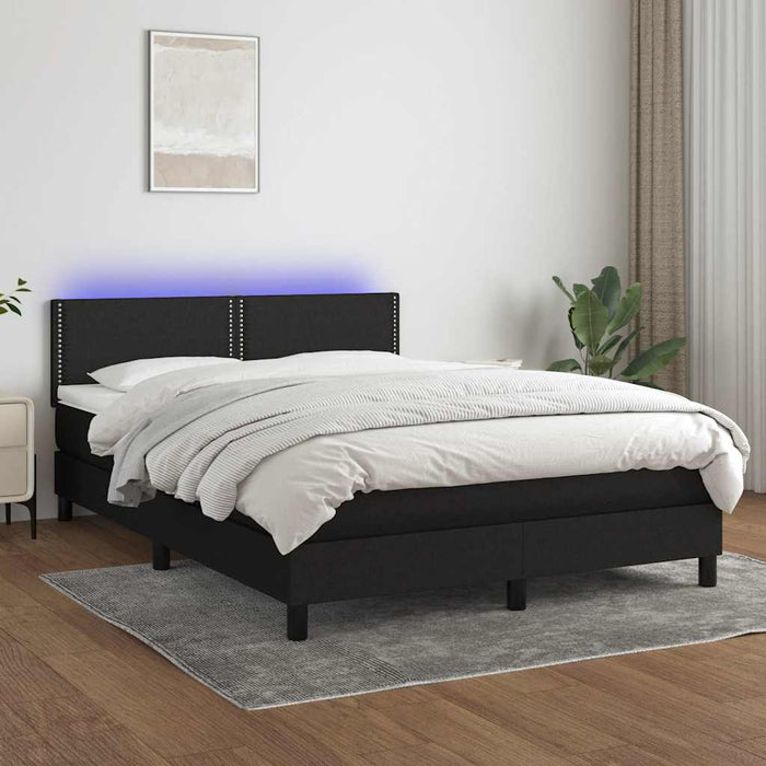 Pat cu arcuri, saltea și LED, negru, 140x190 cm, textil - WALTI WALTI