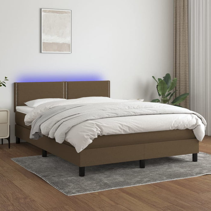 Pat cu arcuri, saltea și LED, maro închis, 140x200 cm, textil - WALTI WALTI