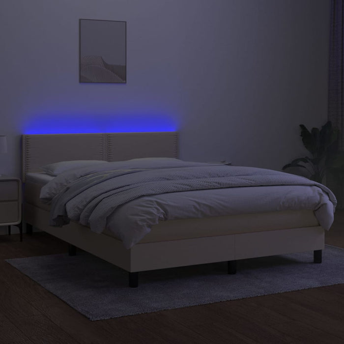 Pat cu arcuri, saltea și LED, crem, 140x200 cm, textil - WALTI WALTI