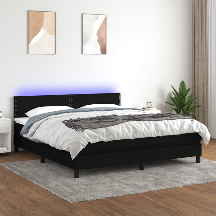 Pat cu arcuri, saltea și LED, negru, 160x200 cm, textil - WALTI WALTI