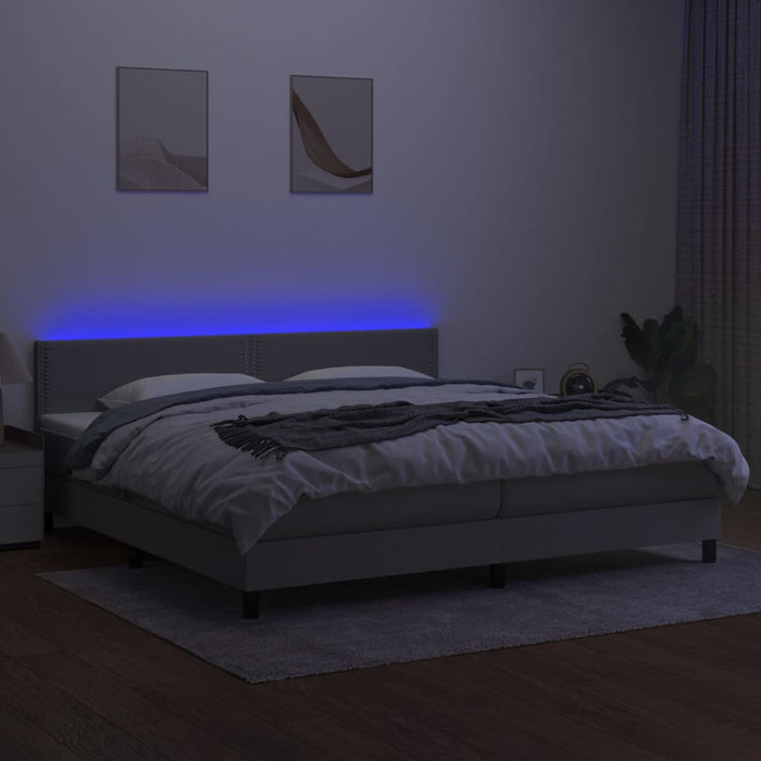 Pat cu arcuri, saltea și LED, gri deschis, 200x200 cm, textil - WALTI WALTI