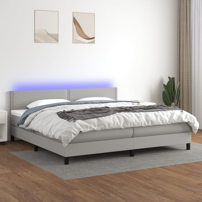 Pat cu arcuri, saltea și LED, gri deschis, 200x200 cm, textil - WALTI WALTI