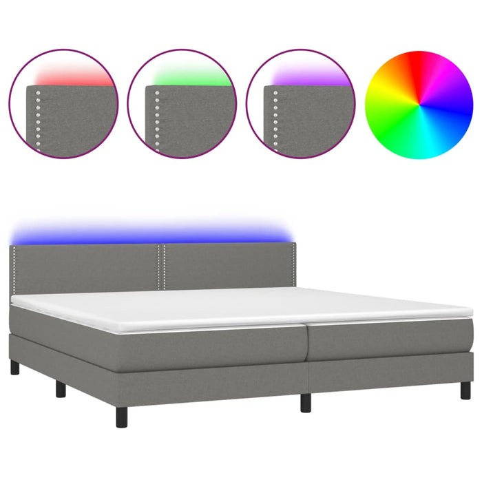 Pat cu arcuri, saltea și LED, gri închis, 200x200 cm, textil - WALTI WALTI