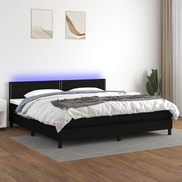 Pat cu arcuri, saltea și LED, negru, 200x200 cm, textil - WALTI WALTI