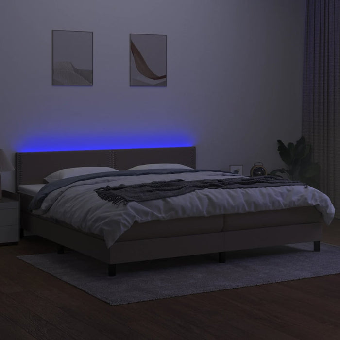 Pat cu arcuri, saltea și LED, gri taupe, 200x200 cm, textil - WALTI WALTI