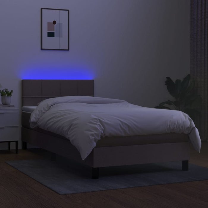 Pat cu arcuri, saltea și LED, gri taupe, 80x200 cm, textil - WALTI WALTI