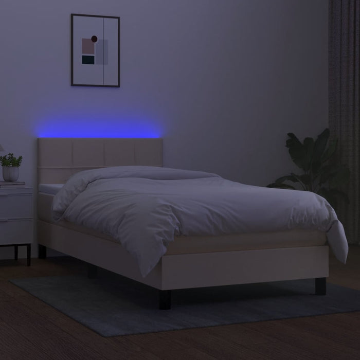 Pat cu arcuri, saltea și LED, crem, 90x190 cm, textil - WALTI WALTI