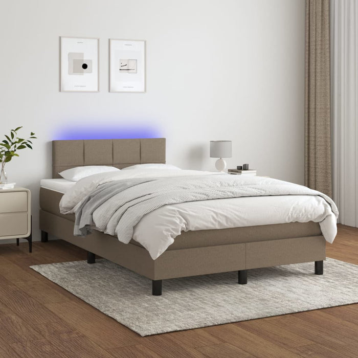 Pat cu arcuri, saltea și LED, gri taupe, 120x200 cm, textil - WALTI WALTI