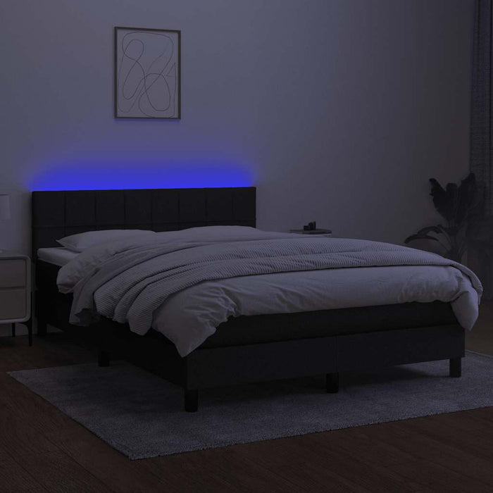 Pat cu arcuri, saltea și LED, negru, 140x190 cm, textil - WALTI WALTI