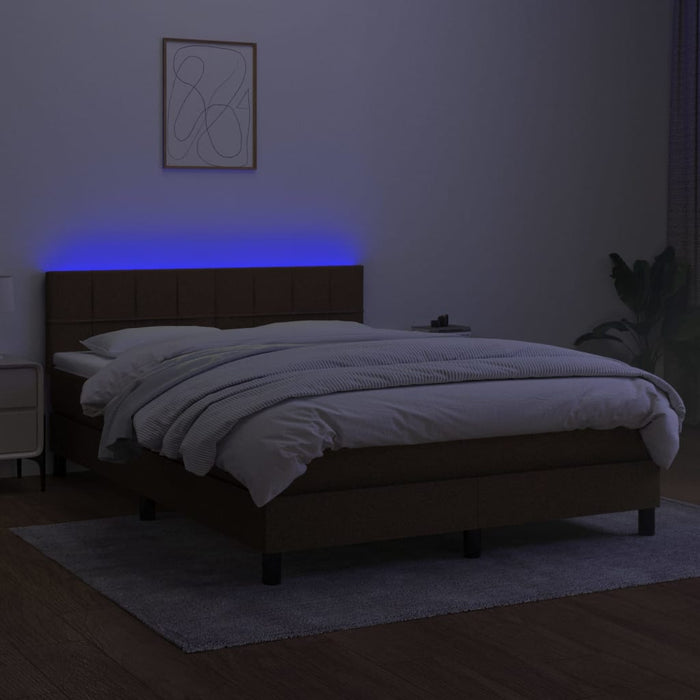 Pat cu arcuri, saltea și LED, maro închis, 140x190 cm, textil - WALTI WALTI