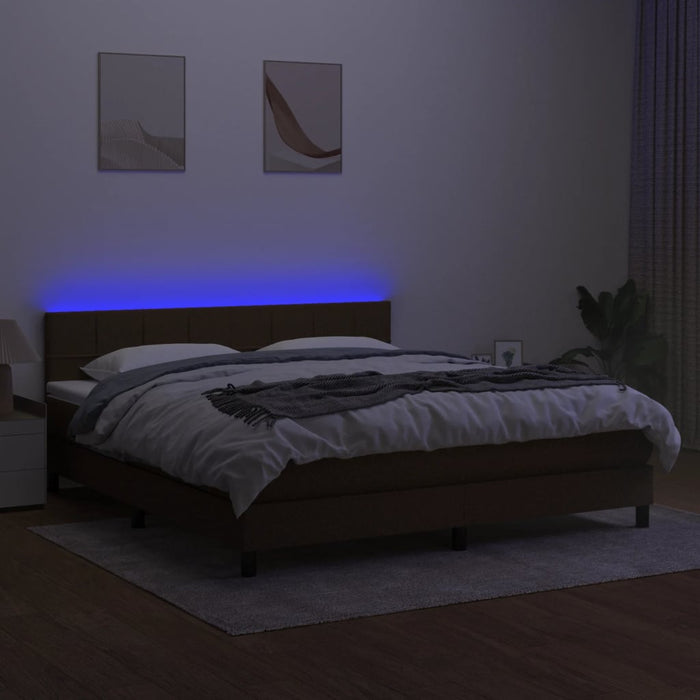 Pat cu arcuri, saltea și LED, maro închis, 160x200 cm, textil WALTI