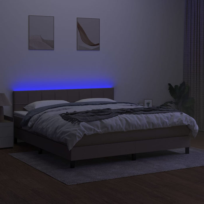 Pat cu arcuri, saltea și LED, gri taupe, 160x200 cm, textil - WALTI WALTI