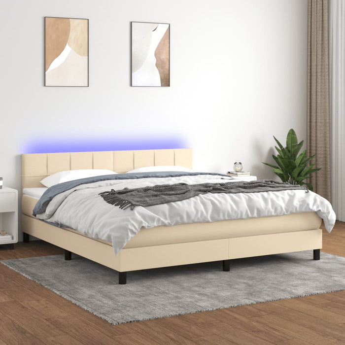 Pat cu arcuri, saltea și LED, crem, 160x200 cm, textil - WALTI WALTI