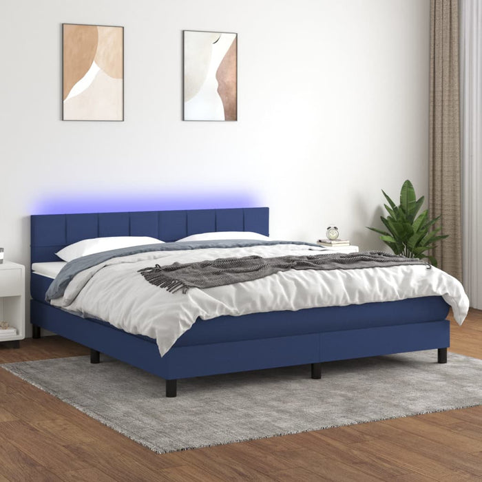 Pat cu arcuri, saltea și LED, albastru, 160x200 cm, textil WALTI