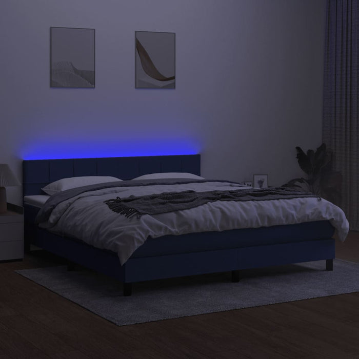 Pat cu arcuri, saltea și LED, albastru, 180x200 cm, textil - WALTI WALTI
