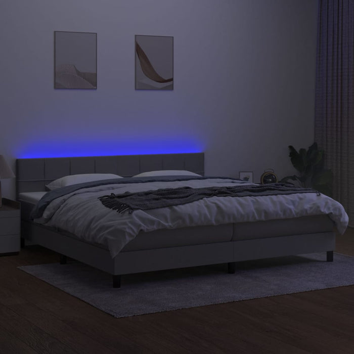 Pat cu arcuri, saltea și LED, gri deschis, 200x200 cm, textil - WALTI WALTI
