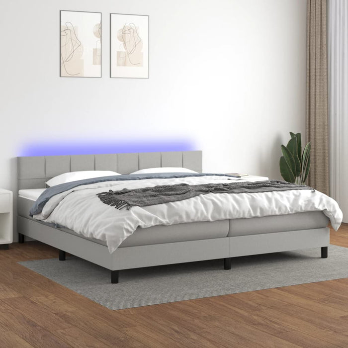Pat cu arcuri, saltea și LED, gri deschis, 200x200 cm, textil - WALTI WALTI