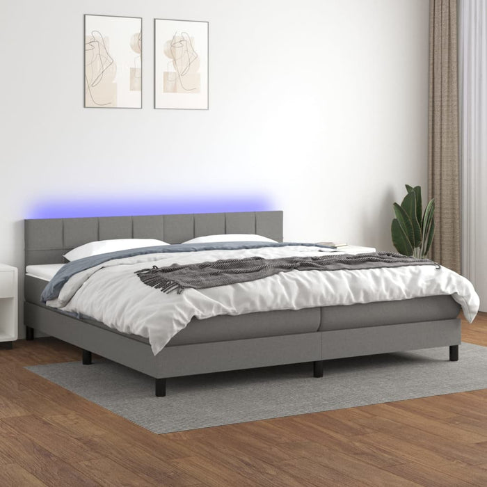 Pat cu arcuri, saltea și LED, gri închis, 200x200 cm, textil - WALTI WALTI