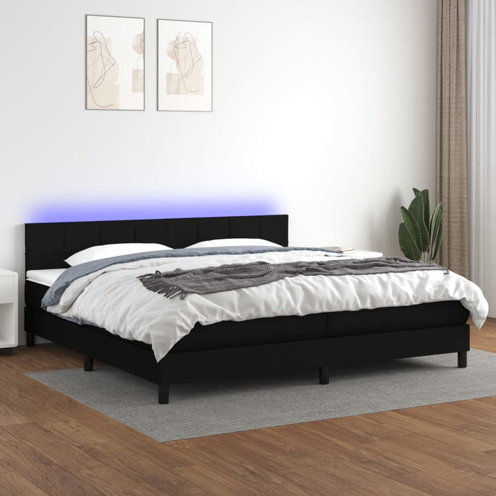 Pat cu arcuri, saltea și LED, negru, 200x200 cm, textil - WALTI WALTI