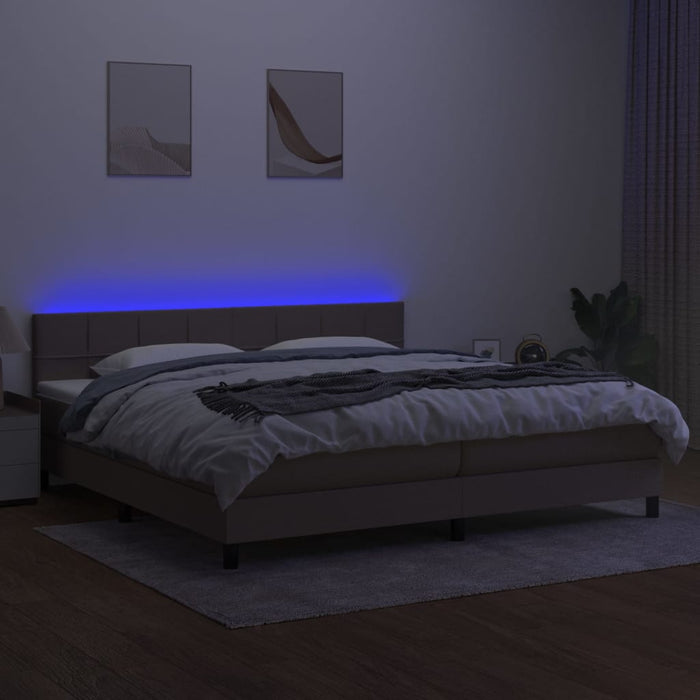 Pat cu arcuri, saltea și LED, gri taupe, 200x200 cm, textil - WALTI WALTI