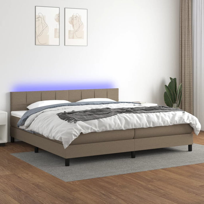 Pat cu arcuri, saltea și LED, gri taupe, 200x200 cm, textil - WALTI WALTI